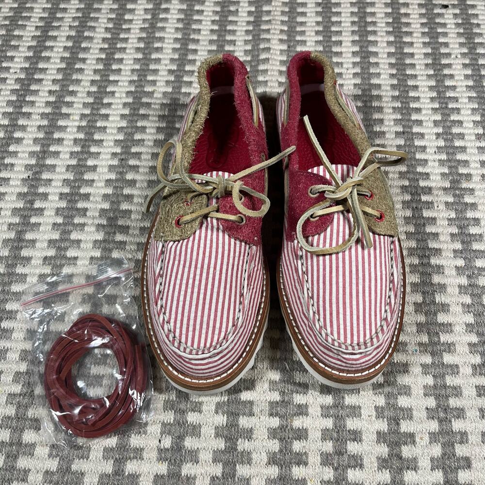 Sperry SeerSucker Red Striped‎ Boat Shoes Sz 7 Women’s  STS85274 Vibram New Rare